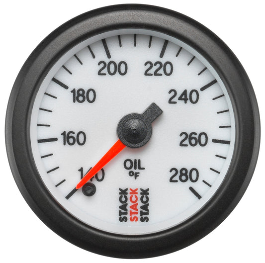 Autometer Stack 52mm 140-280 Deg F 1/8in NPTF Male Pro Stepper Motor Oil Temp Gauge - White