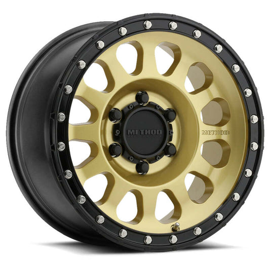 Method MR315 20x10 / 5x5 BP / -18mm Offset / 71.5mm CB Gold - Black Lip Wheel