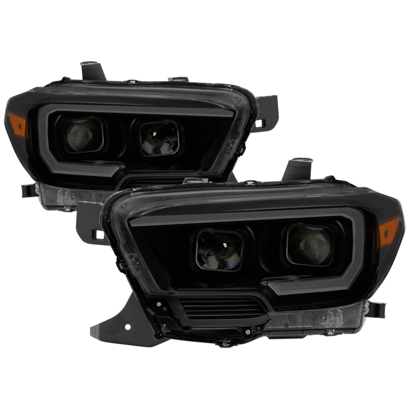 xTune Toyota Tacoma 16-18 DRL Light Bar Projector Headlights - Black Smoked PRO-JH-TTA16-LBDRL-BSM