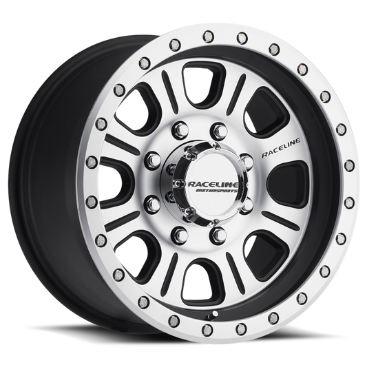 Raceline 928M Monster 17x9in / 6x139.7 BP / -12mm Offset / 107.95mm Bore - Black & Machined Wheel