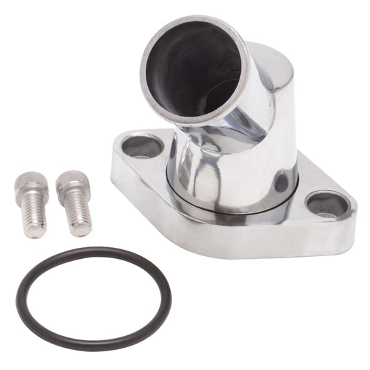 Edelbrock Waterneck Sbc/BBC 45-Degree Two-Piece Cast SwIVel Polished