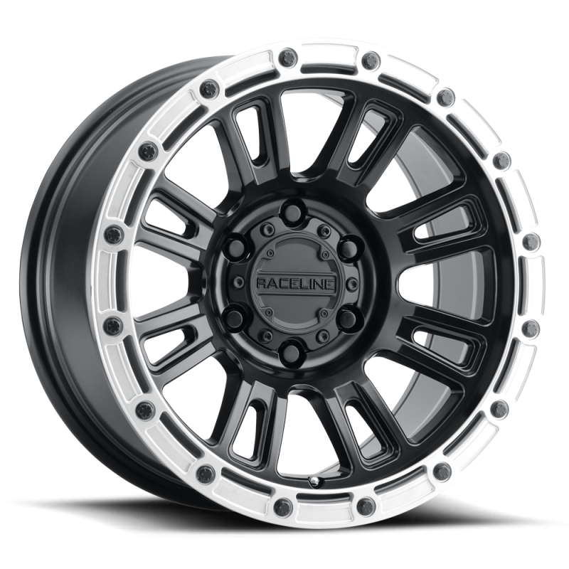 Raceline 956BS Compass 18x9in / 6x135 BP / 18mm Offset / 87.1mm Bore - Black & Silver Lip Wheel