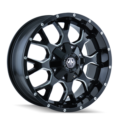 Mayhem 8015 Warrior 20x9 / 8x180 BP / 18mm Offset / 124.1mm Hub Black w/ Milled Spokes Wheel