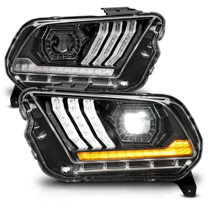 ANZO 13-14 Ford Mustang (w/ Factory HID/Xenon HL only) Projector Headlights w/Light Bar Black