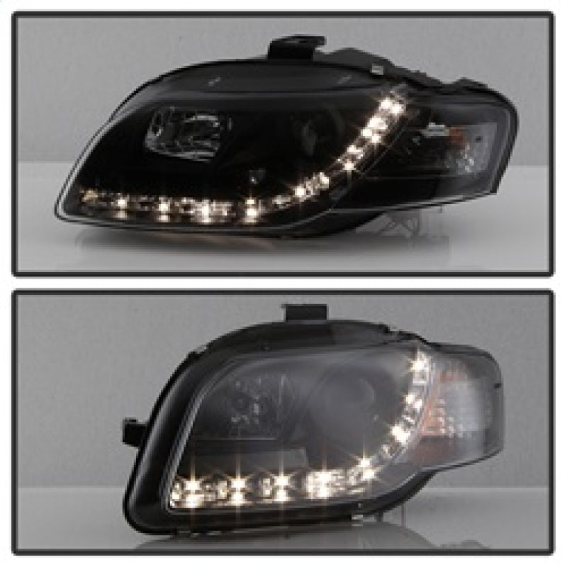 Spyder Audi A4 06-08 Projector Headlights Halogen Model Only - DRL Black PRO-YD-AA405-DRL-BK