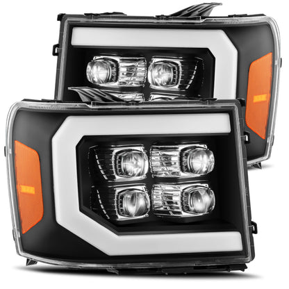 AlphaRex 07-13 GMC 1500HD NOVA LED Proj Headlights Plank Style Chrome w/Activ Light/Seq Signal/DRL