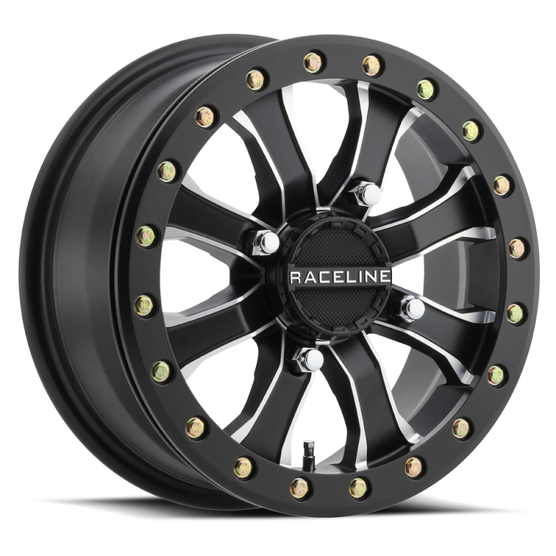 Raceline A71MB Mamba 14x6in/4x137 BP/40mm Offset/110.18mm Bore - Black & Machined Beadlock Wheel