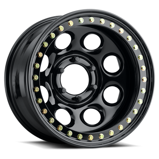 Raceline RT81 Rock 8 16x10in / 8x165.1 BP / -44mm Offset / 130.81mm Bore- Gloss Black Beadlock Wheel