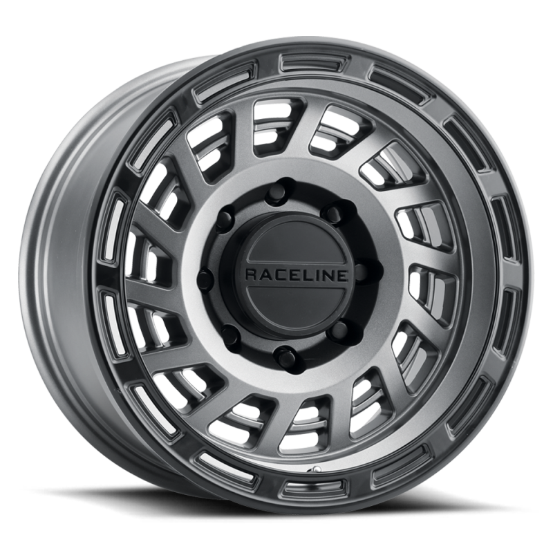 Raceline 957GB Halo 17x8.5in / 5x127 BP / 0mm Offset / 78.1mm Bore - Gunmetal & Black Lip Wheel