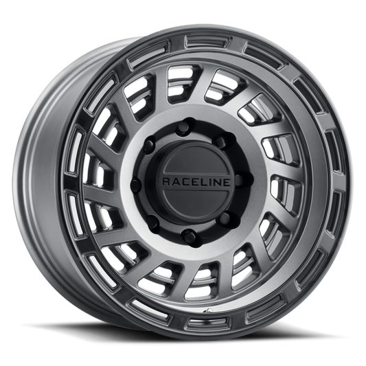 Raceline 957GB Halo 17x8.5in / 6x135 BP / 0mm Offset / 87.1mm Bore - Gunmetal & Black Lip Wheel