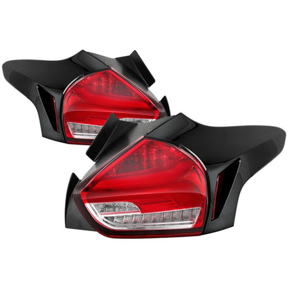 Spyder 15-17 Ford Focus Hatch LED Tail Lights w/Indicator/Reverse - Red Clr (ALT-YD-FF155D-LED-RC)