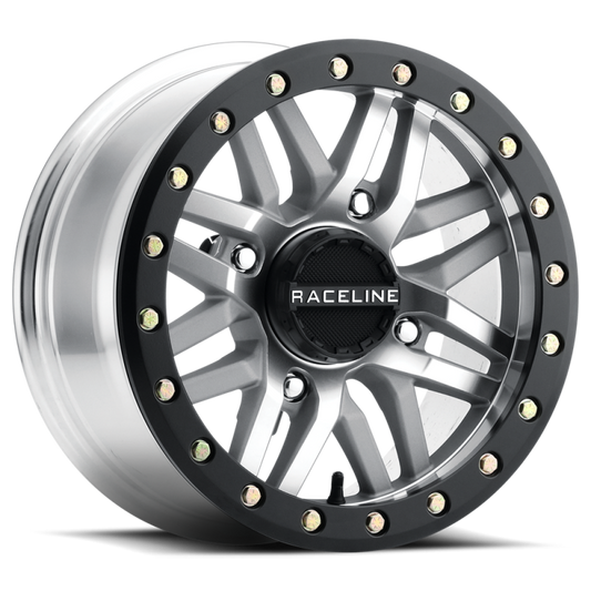 Raceline A91MA Ryno 15x10in/4x137 BP/0mm Offset/110.18mm Bore - Machined & Black Ring Beadlock Wheel