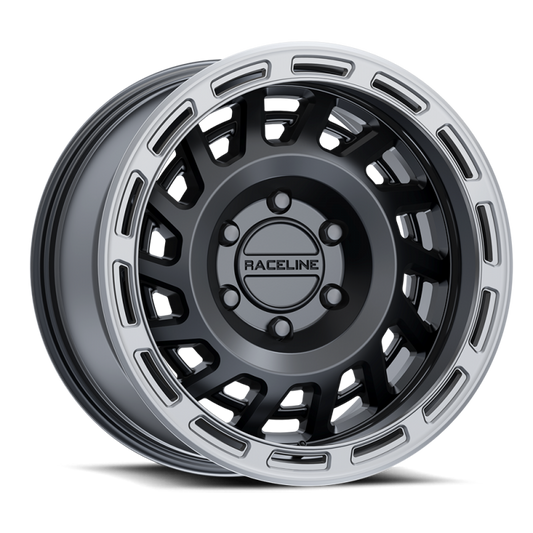 Raceline 957BS Halo 17x8.5in / 5x127 BP / 0mm Offset / 78.1mm Bore - Black & Silver Lip Wheel