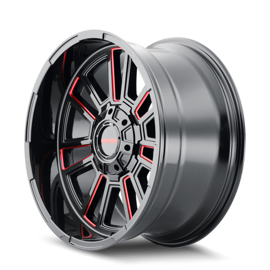 Mayhem 8115 Apollo 20x9 / 8x165.1 BP / 0mm Offset / 125.2mm Hub Black w/ Prism Red Wheel