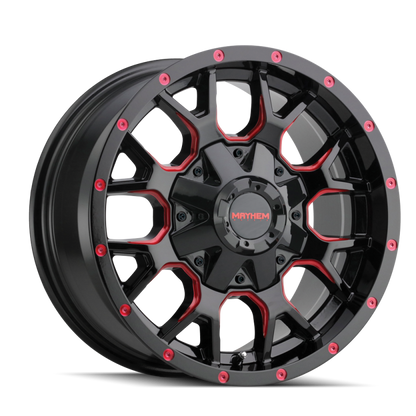 Mayhem 8015 Warrior 17x9 / 6x135 BP / 18mm Offset / 106mm Hub Black w/ Prism Red Wheel