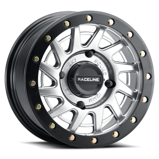 Raceline A12SB Squad 15x7in/4x156 BP/10mm Offset/132.5mm Bore - Silver & Black Ring Beadlock Wheel