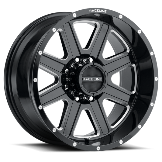 Raceline 940M Hostage 20x12in / 8x165.1 BP / -44mm Offset / 125.2mm Bore - Black & Milled Wheel