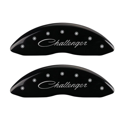 MGP 4 Caliper Covers Engraved Front Cursive/Challenger Engraved Rear RT Black finish silver ch