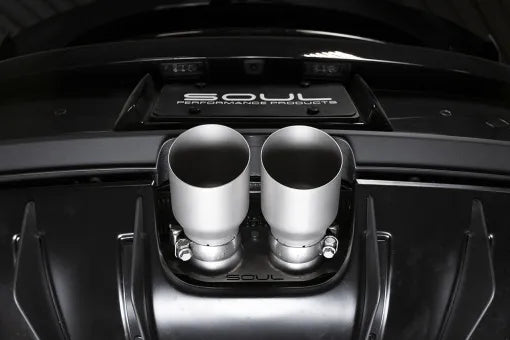 SOUL 2022 Porsche 992 GT3 Catted Exhaust System - 4in Slash Cut Sig. Satin Tips