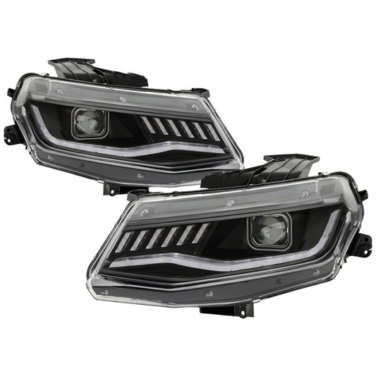 Spyder Chevy Camaro 16-18 Halogen Model Full LED Headlights Black PRO-YD-CCAM16HALAP-SEQ-BK