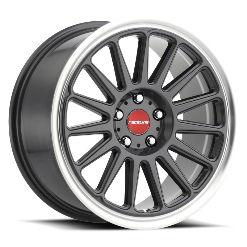 Raceline 315G Grip 18x9.5in / 5x100 BP / 35mm Offset / 72.6mm Bore - Gunmetal & Machined Wheel