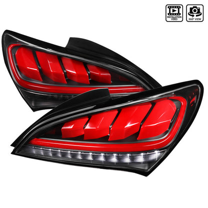 Spec D 2010-2016 Hyundai Genesis Coupe Red Bar Sequential LED Tail Lights (Satin Black Housing/Clear Lens)