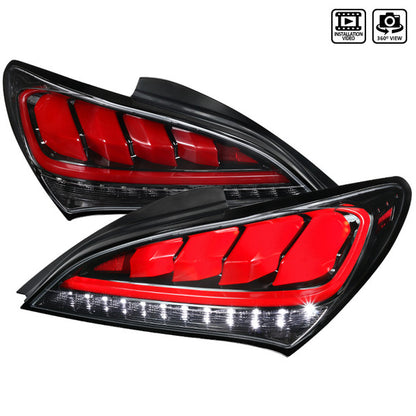 Spec D 2010-2016 Hyundai Genesis Coupe Red Bar Sequential LED Tail Lights (Jet Black Housing/Clear Lens)