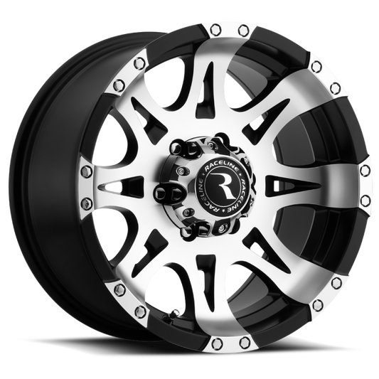 Raceline 982 Raptor 18x9in / 8x165.1 BP / -6mm Offset / 125.2mm Bore - Black & Machined Wheel