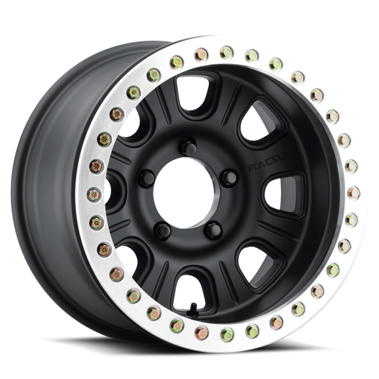 Raceline RT231 Monster 17x8.5in/5x127 BP/0mm Offset/83.82mm Bore - Black & MACH. Ring Beadlock Wheel