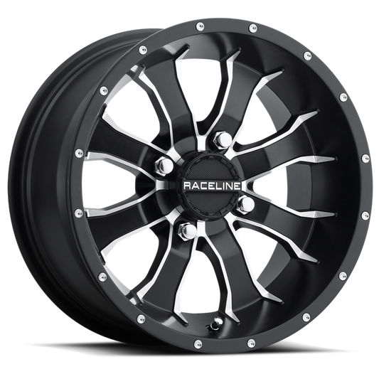 Raceline A77 Mamba 10x5in / 4x144 BP / 18mm Offset / 109.5mm Bore - Black & Machined Wheel