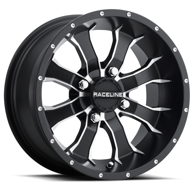 Raceline A77 Mamba 14x7in / 4x156 BP / 5mm Offset / 132.5mm Bore - Black & Machined Wheel