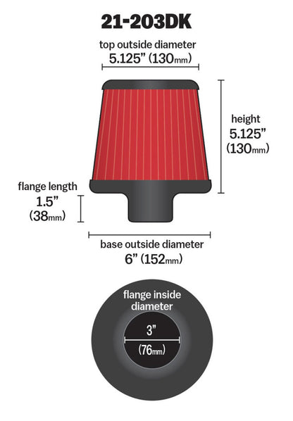 AEM 3 inch Short Neck 5 inch Element Filter Replacement