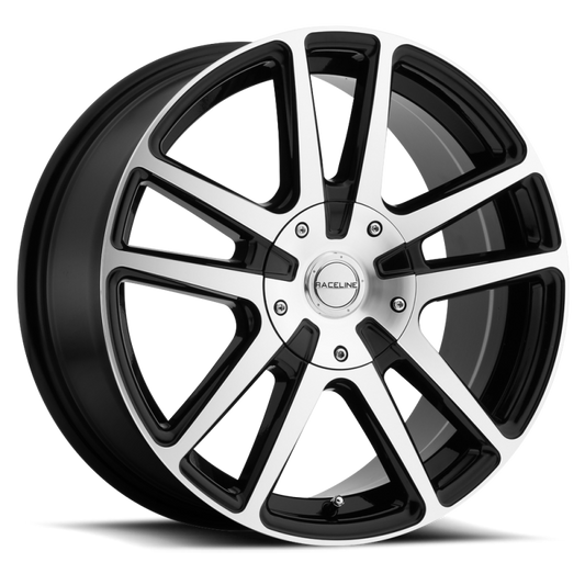 Raceline 145M Encore 17x7.5in / 5x110/5x115 BP / 40mm Offset / 72.62mm Bore - Black & Machined Wheel