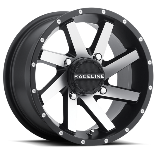 Raceline A82M Twist 14x7in / 4x156 BP / 5mm Offset / 132.5mm Bore - Black & Machined Wheel