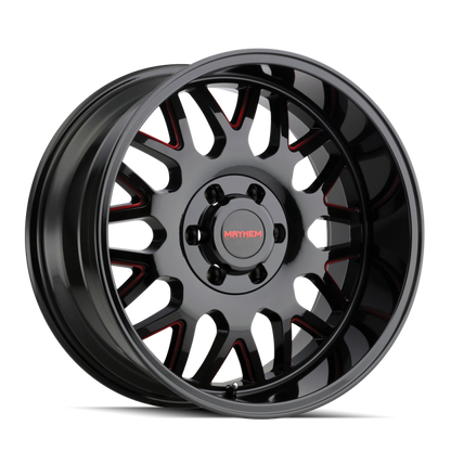 Mayhem 8110 Tripwire 20x9 / 5x139.7 BP / 18mm Offset / 110mm Hub Black w/ Prism Red Wheel