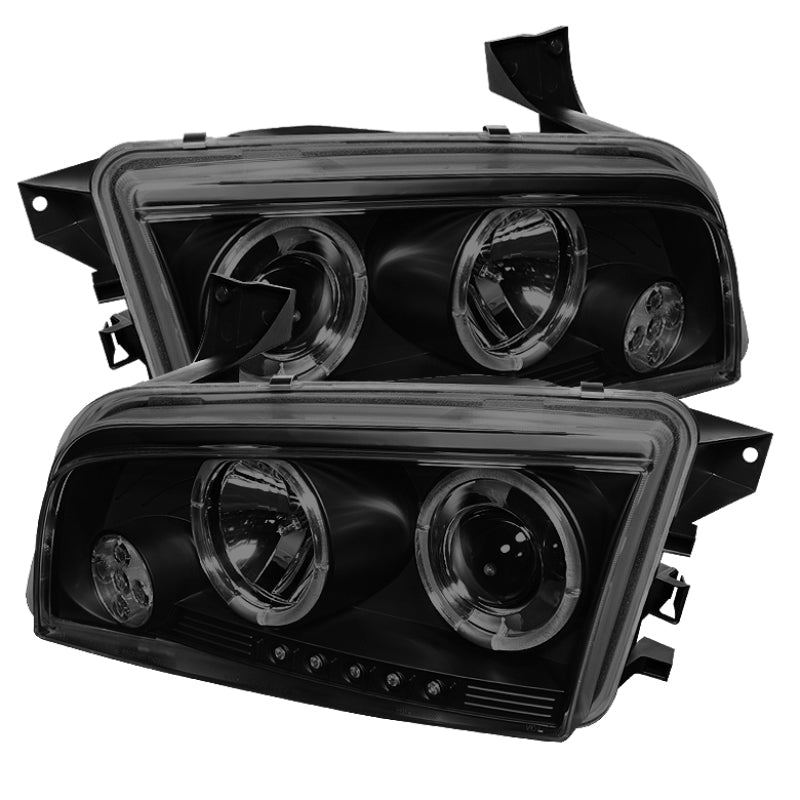 Spyder Dodge Charger 06-10 Projector Headlights Halogen- LED Halo LED Blk Smke PRO-YD-DCH05-LED-BSM