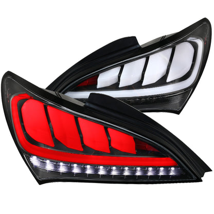 Spec D 2010-2016 Hyundai Genesis Coupe White Bar Sequential LED Tail Lights (Matte Black Housing/Clear Lens)